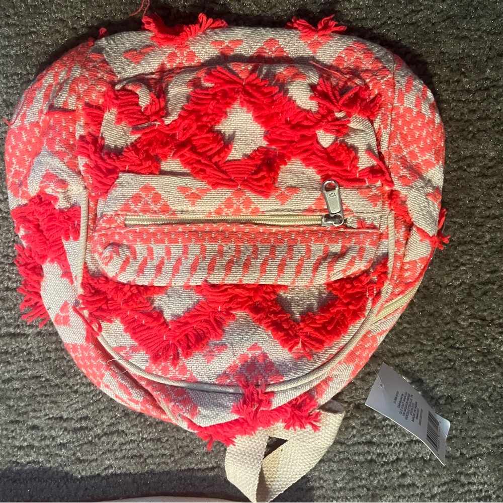 Redish Pink and Beige Patterned Backpack
